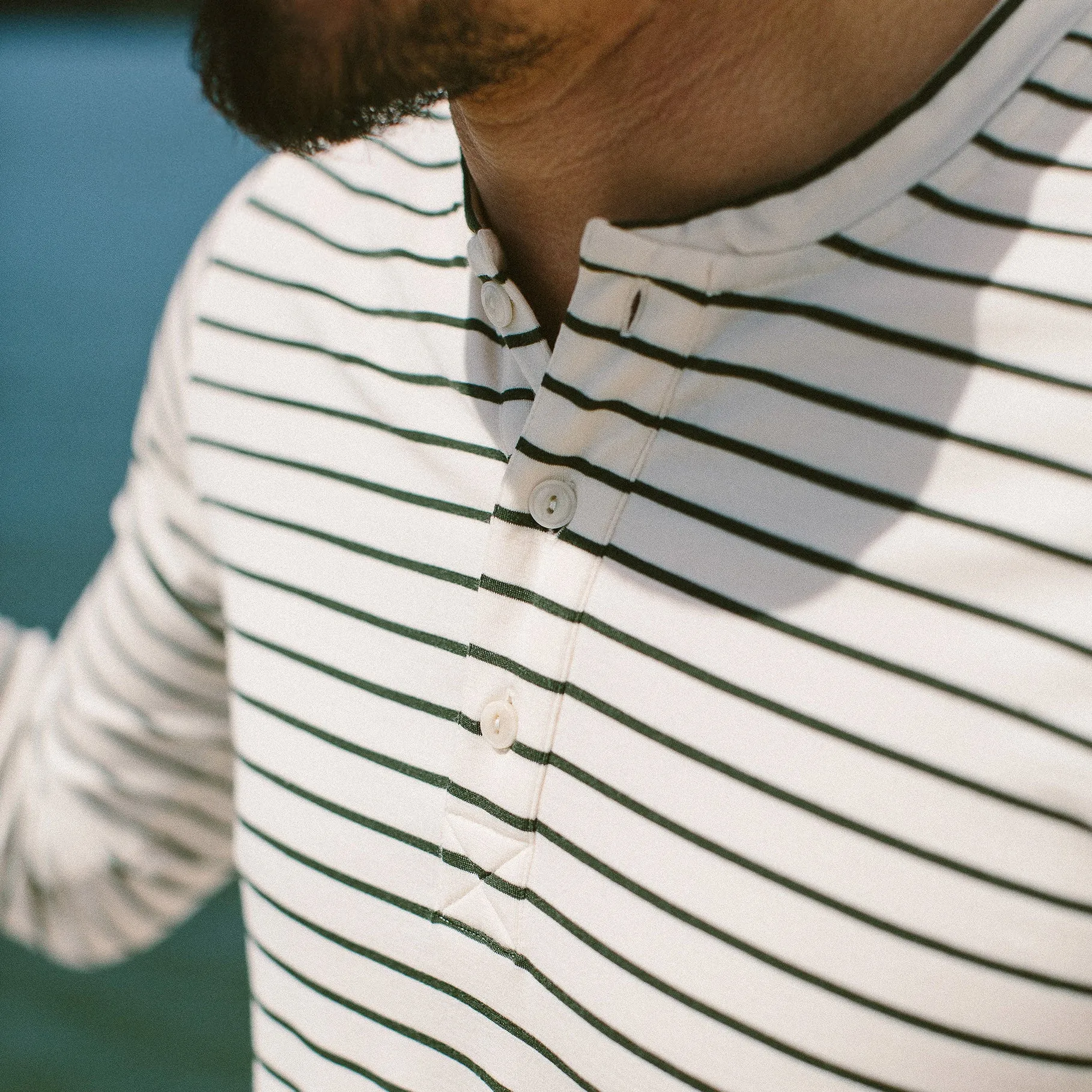 The Mercerized Merino Henley in Forest Stripe