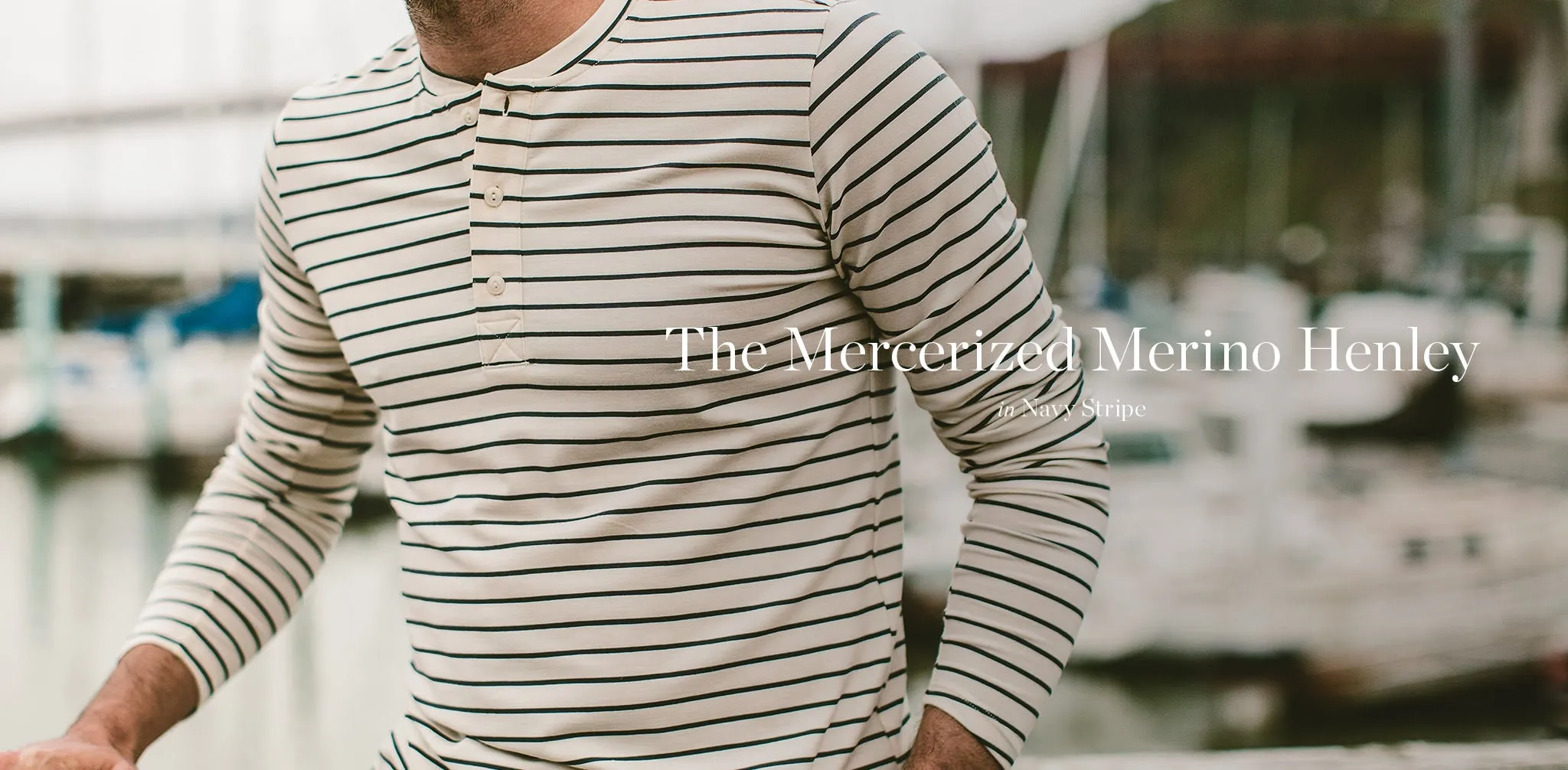 The Mercerized Merino Henley in Navy Stripe