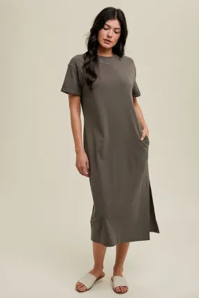 The Miesha Knit Midi Tee Dress Charcoal