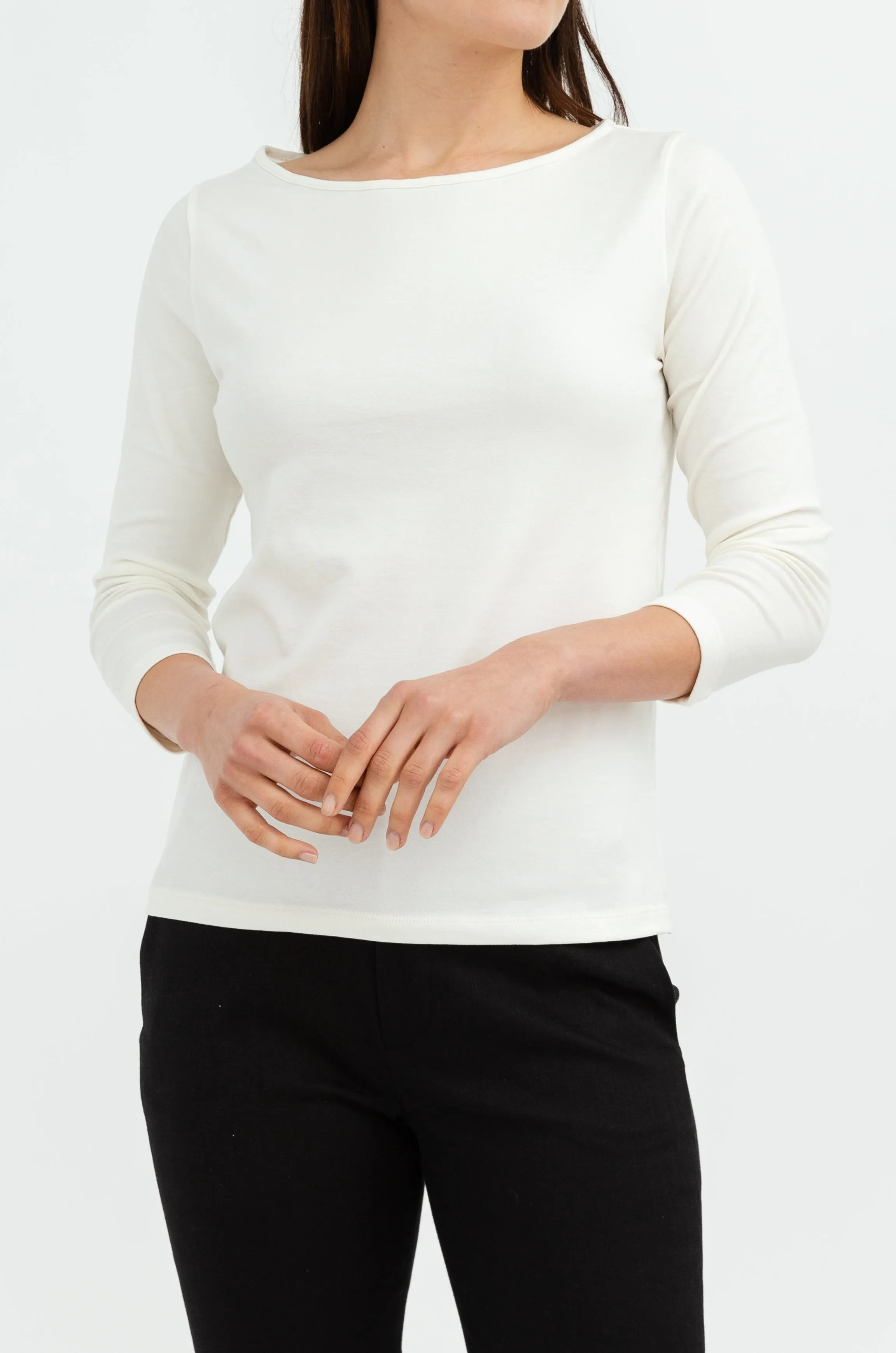 THREE-QUARTER SLEEVE BATEAU IN PIMA COTTON STRETCH - FINAL FEW