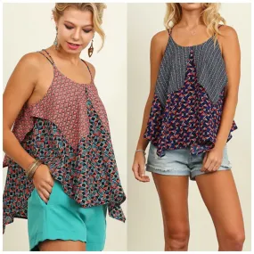 Umgee Geometric Print Handkerchief Tank Top