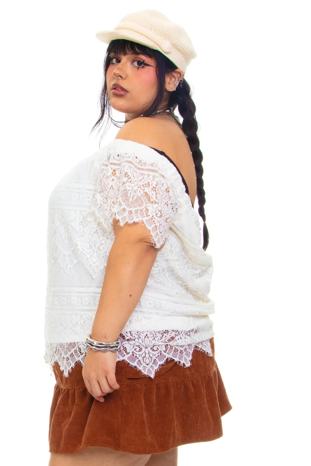 Vintage Y2K Angelic Lace Off-The-Shoulder Top - 2X/3X