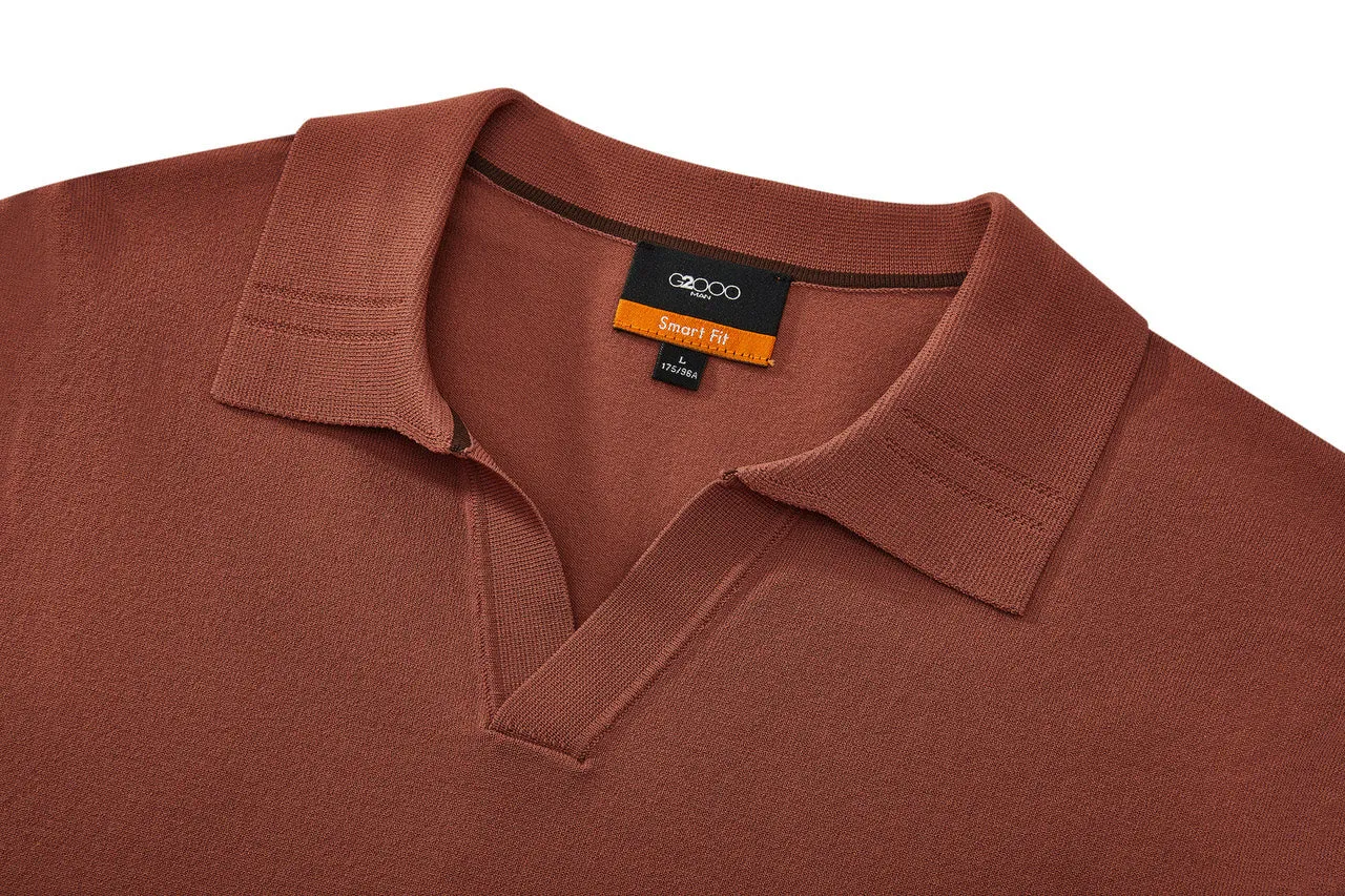 Viscose Poly Open Collar Polo Sweater in Smart Fit