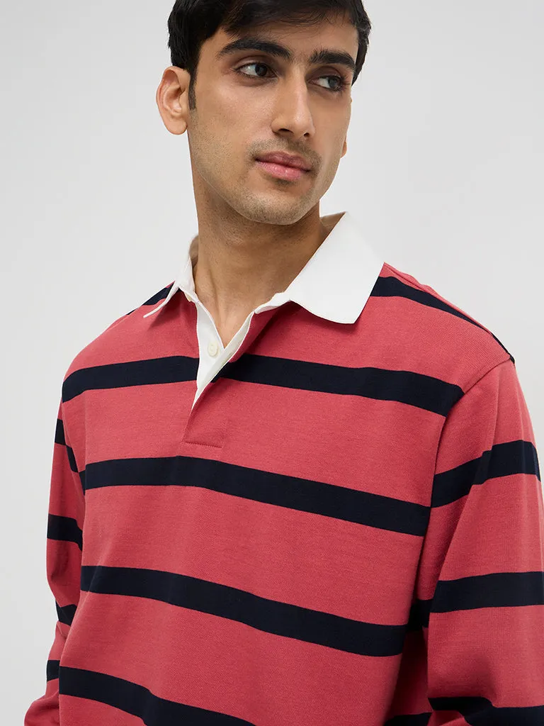 WES Casuals Red Stripe Printed Relaxed-Fit Sweater