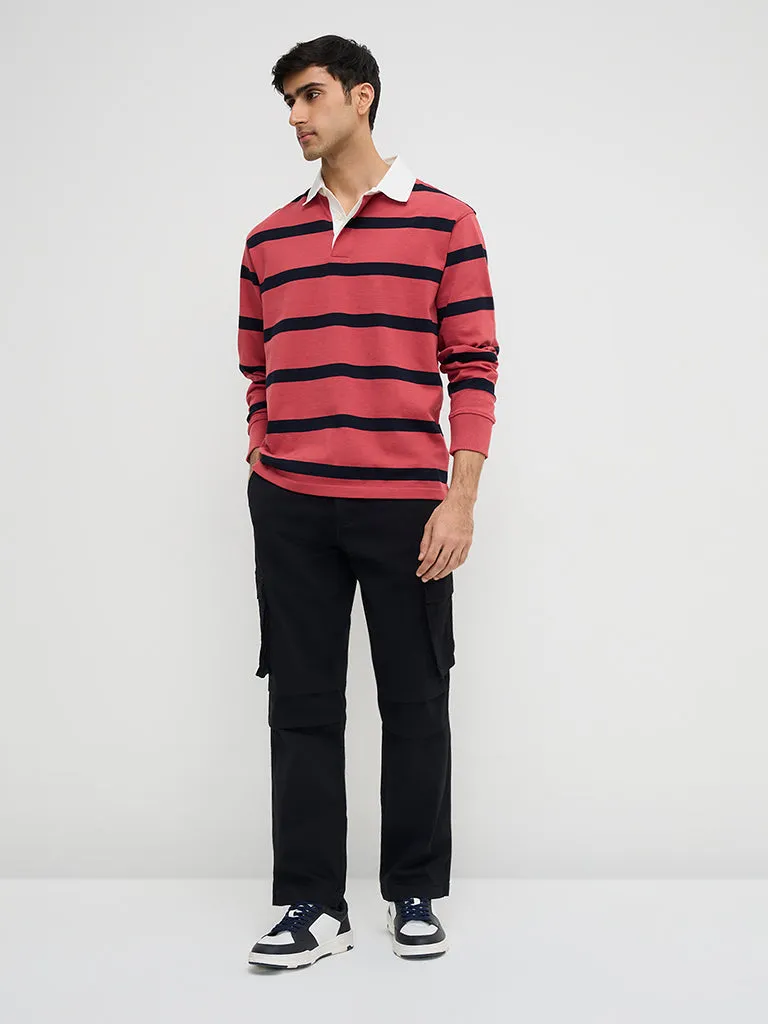 WES Casuals Red Stripe Printed Relaxed-Fit Sweater