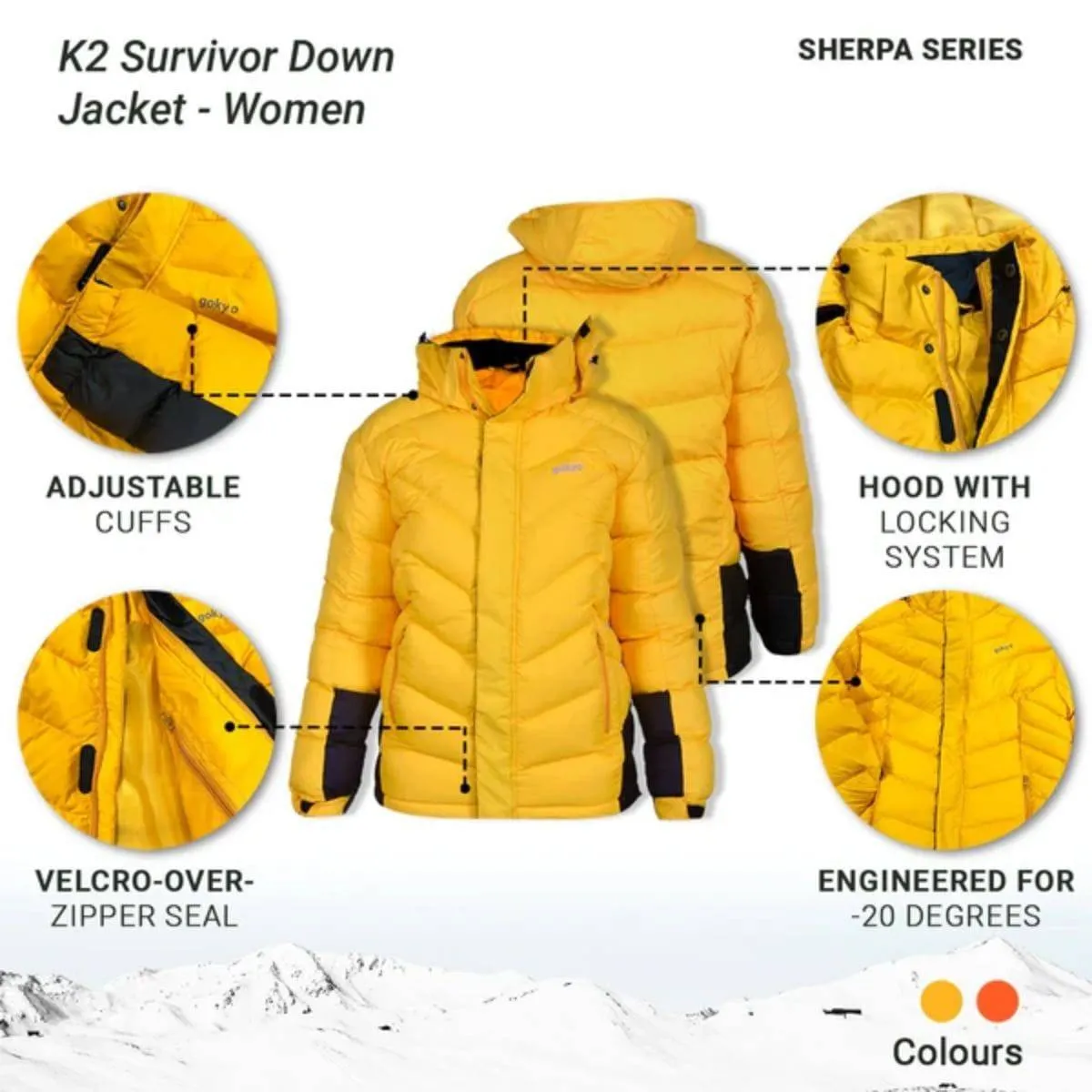 Women's K2 Survivor Down Jacket upto -20°C - Sherpa Series - Yellow