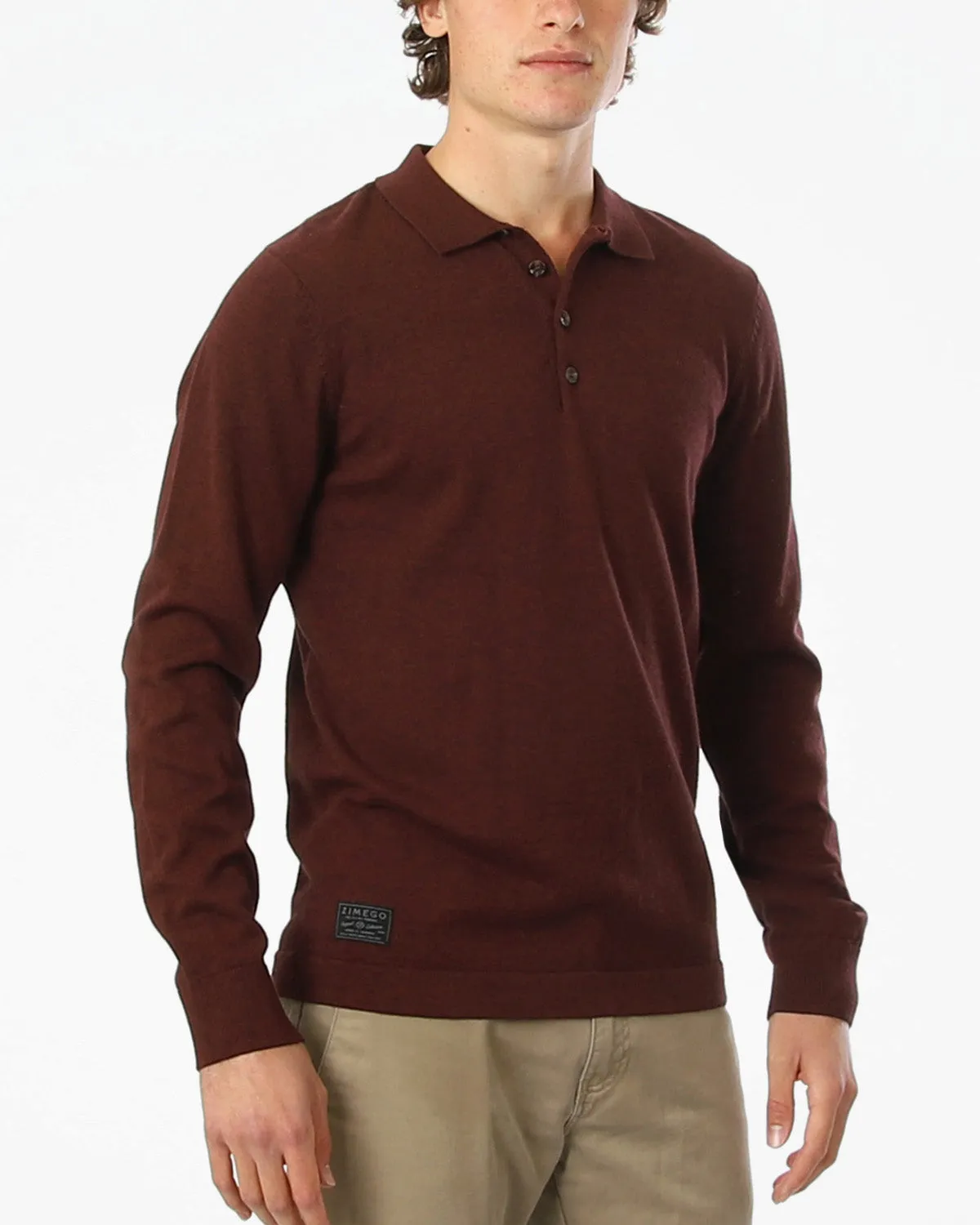 ZIMEGO Men's Casual Polo Sweater - Long Sleeve Pullover Button Knit Shirt